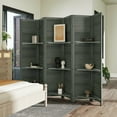 thumbnail image 2 of Resenkos 67" Tall 6-Panel Wood Room Divider - Privacy Screen with 3 Shelves & Folding Storage for Bedroom, Gray, 2 of 7