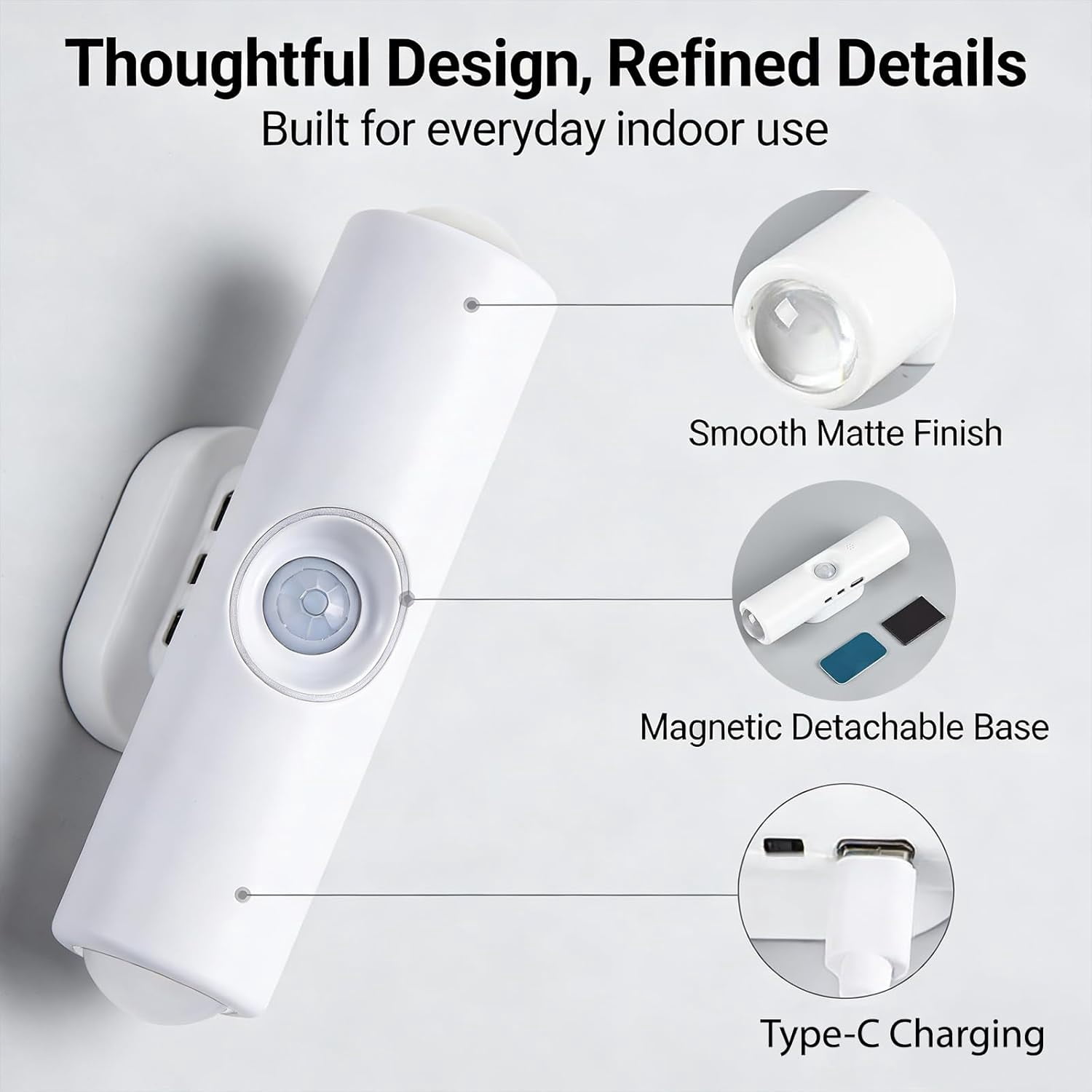Rechargeable Smart LED Motion Sensor Ambient Light, RGB Color Changing Wireless Lamp with Magnetic Mount, Punch-Free Night Lighting for Stairs, Closet, Cabinet & Bedroom (6, False Walnut Wood)
