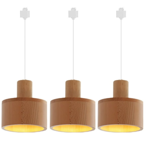 Kiven Juno Track Lighting Pendant Light,Handmade Modern Wood Shade,3-Light, E26 Socket