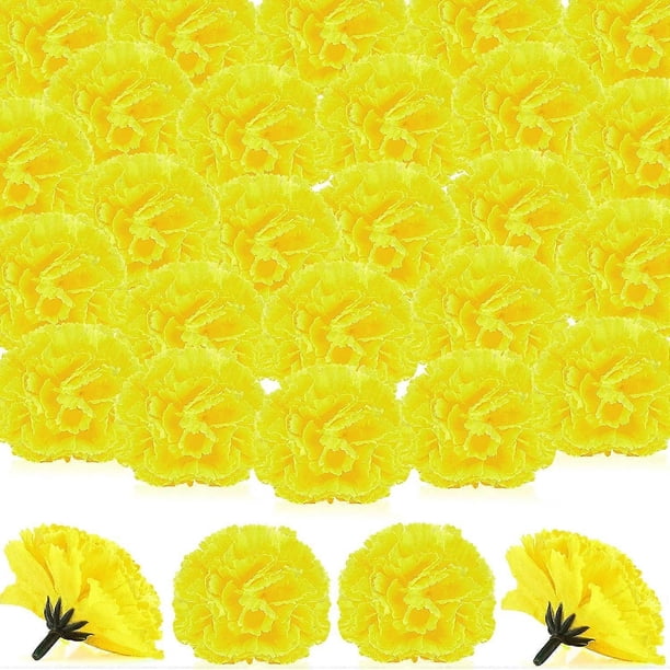 50 Pcs Marigold Flower Heads Bulk Artificial Flowers with Stems DIY Marigold Garland Day of The Dead Decoration Dia De Los (Yellow,2.4 Inch)