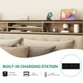 thumbnail image 3 of Dextrus King Size Bed Frame with Storage Headboard and Charging Station, No Box Spring Required, Beige, 3 of 7