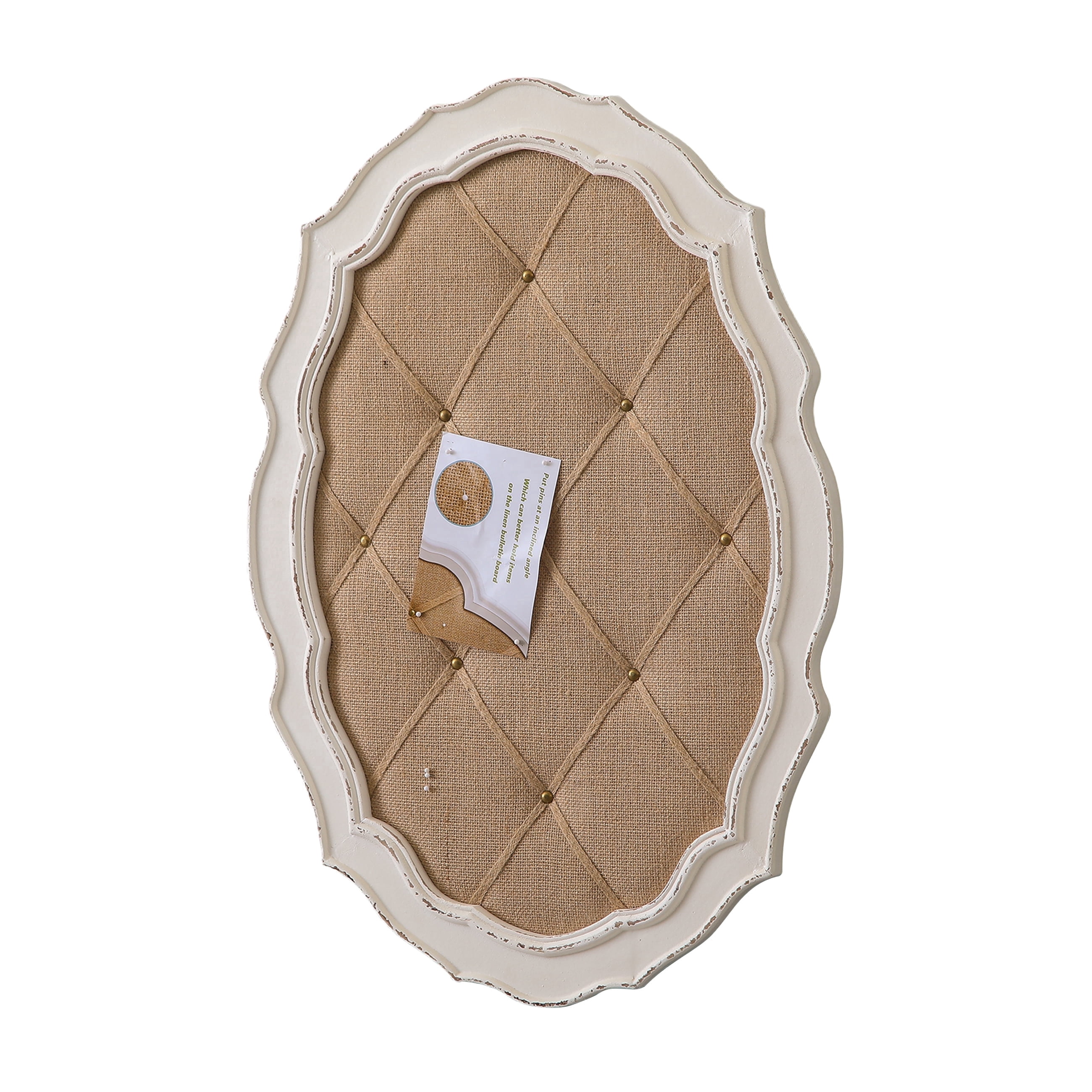 SOFE 19.7x28 Inch Oval Linen Bulletin Board for Wall - White Wood Framed Pin Board, Horizontal or Vertical Hanging Memo Display Board for Home Office, Bedroom, Living Room Decor