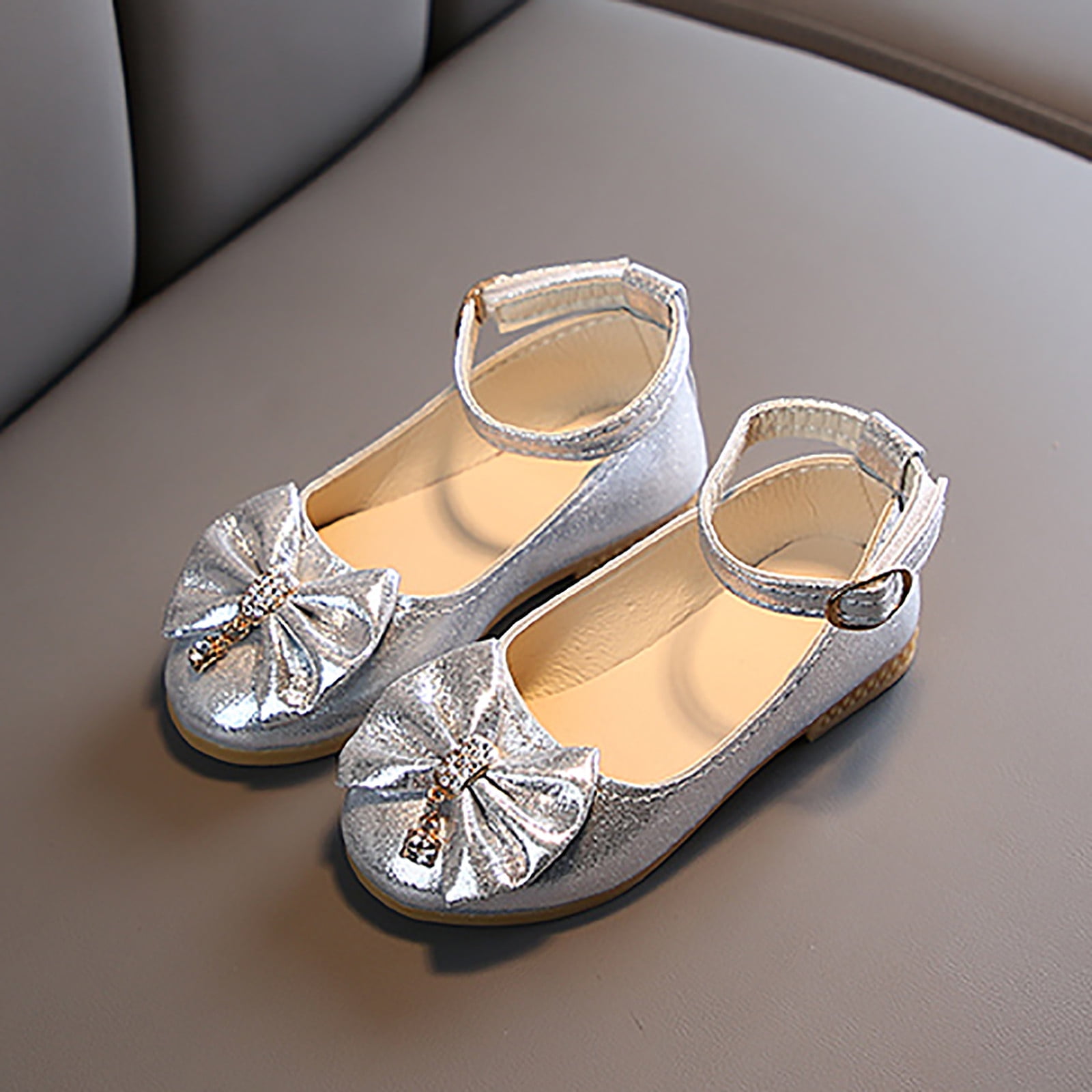 JDEFEG Shoes Toddler Size 5 Shallow Single Children Baby Girls Shoes Kids Bowknot Dance Princess Shoes Baby Baby Shoes 1 Year Old Silver 21
