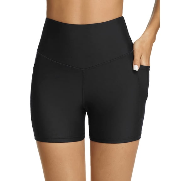 Tournesol Women's Swim Shorts High Waisted Bathing Suit Bottoms Tummy Control Tankini Swimsuit Boy Shorts Black