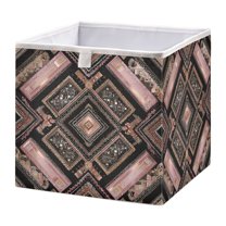 Foldable Fabric Storage Bin Home Cubes Clothing Organizer Bins Large Collapsible Box Basket for Home Organizer Retro Style Shape Pattern