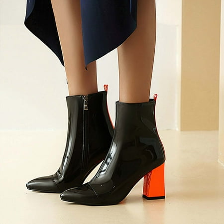 

VKEKIEO Fall Boots For Women 2023 Peak Toe High Heel Heels Ornamental Zipper Zip-Up Black Winter Boots