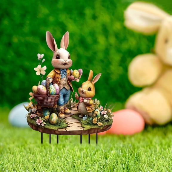 Nilvkv Outdoor Easter Bunny Garden Stake Metal Ground Insert Decor for Yard Patio Spring Holiday Lawn Ornament Vintage Rabbit Statue for Pathway Flower Pot