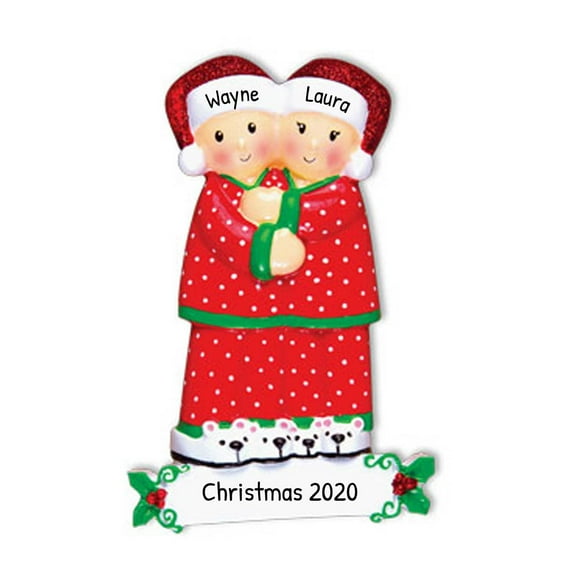Personalized Couple Christmas Ornament 2024 Hugging Couple in Pajama Christmas Tree Ornament