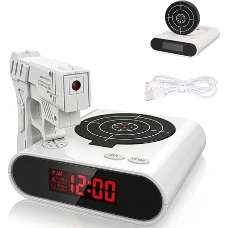 Target Alarm Clock with Gun, Gun and Target Wake Shot Alarm Clock, LED Display with Ringtones Customization, Digital Shooting Game Timer for Home Office (1pc)white