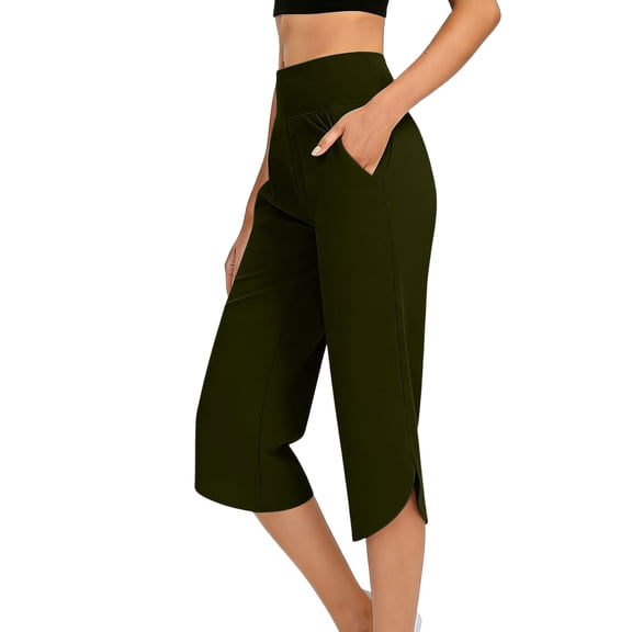 MLCDZ Capri Pants for Women Wide Leg Yoga Pants for Summer Flowy Capris Loose Casual Split Trouser Legs Cropped Pants with Pockets