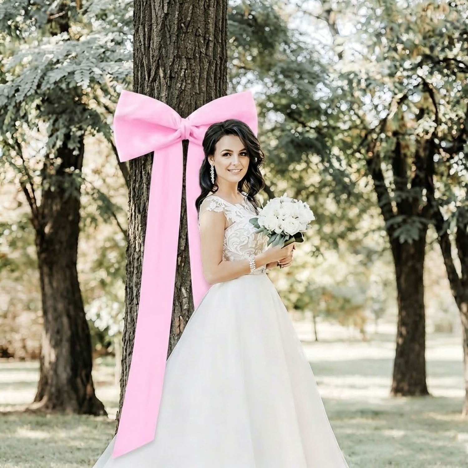 Meikd Extra-Large Decorative Bow: Giant Bow with Long Tassels—Perfect for Gift Decorations, Wedding Arches, Holiday Parties, and Christmas Trees (Pink)