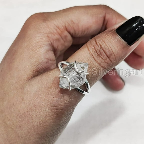 Natural Herkimer Diamond Ring, Rough Herkimer Diamond Ring, Birthstone, Wire Band, 925 Sterling Silver, Womens Ring, Christmas, Thanksgiving, Handmade, Statement Jewelry, Rough Gemstone Jewelry