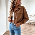 thumbnail image 3 of cocolona Cropped Jackets for Women Lapel Button Down Trendy Tops Casual Long Sleeve Fall Short Outerwear, 3 of 7