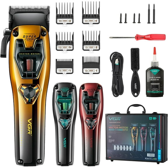 VGR 668 Hair Clippers for Men Professional, 11000 RPM Vector Motor Barber Clippers Cordless Ceramic & DLC Blade Hair Cutting Kit, Metal Body 3 Modular Replaceable Body Lids with Travel Case