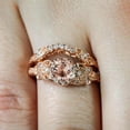 thumbnail image 2 of 2.50 Carat 6mm Round Cut Morganite Diamond Moissanite Halo Bridal Wedding Ring Set with 18k Gold Plating, 2 of 3