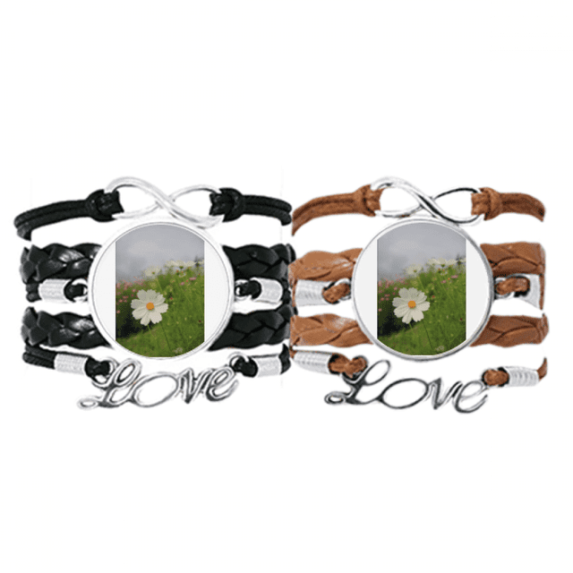 Pure White Cosmos Art Deco Fashion Bracelet Hand Strap Leather Rope Wristband Double Set