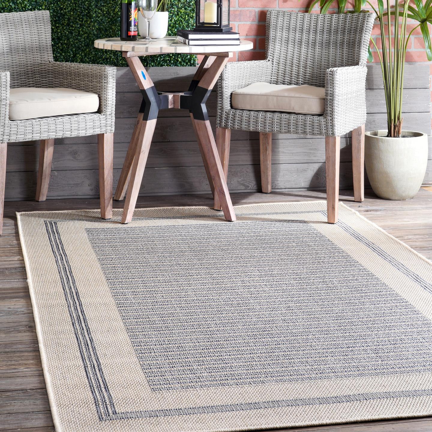 Budget Grey Silver Flatweave Rugs Washable Geometric Bordered Indoor Outdoor Mat 