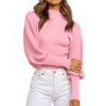 thumbnail image 1 of Gibobby Suéter térmico de manga larga Suéter de manga larga de color sólido de cuello para mujer Suéter de punto grueso Casual Tops (Rosa, L), 1 of 5