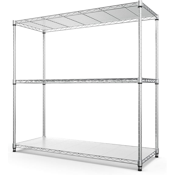 pouseayar Metal Shelf Wire Shelving Unit, 3 Tier NSF 1050lbs Capacity Heavy Duty Adjustable Storage Rack with Shelf Liners for Kitchen Garage Basement, 48" H x 48" L x 18" D - Chrome