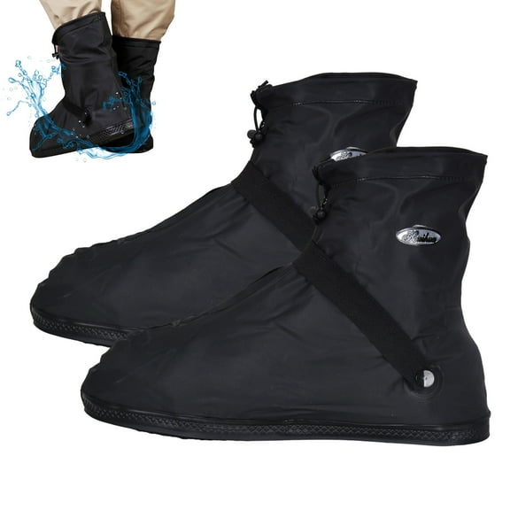 RoamRider Unisex Waterproof Shoe Covers with Zipper, Reusable Non-Slip Rain Shoe Protectors for Indoor Outdoor (Black, XL)