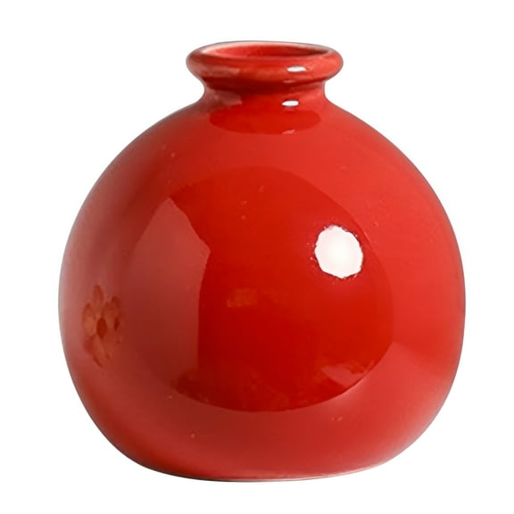 ACDANC 2.76Inch Mini Ceramic Ornaments,Small Bud Vases,Smooth Vase,Round Dried Flower Vase,For Office Home Living Decor,Living Room Porch Decorations Small Vase(Red)