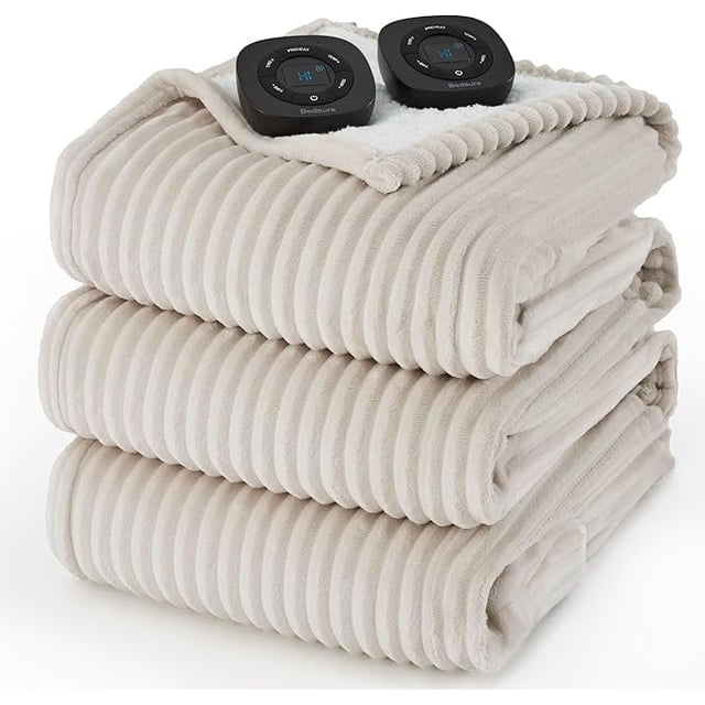 Manta eléctrica Bedsure de franela acanalada suave, tamaño queen