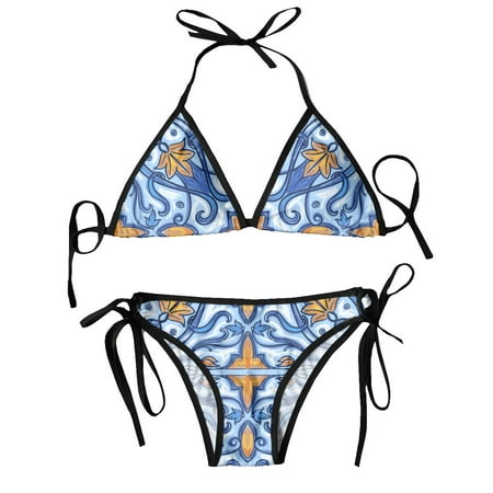 Swimsuit Blue Watercolor Capri Maiolica Mujer Women Swimwear Summer Beachwear Bathing Bikinis Sets