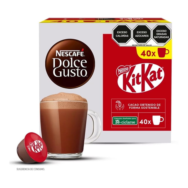 Nescafé Dolce Gusto, Cápsulas Sabor Chocolate KitKat. Paquete con 40 Cápsulas, para 40 Tazas de 120 ml.