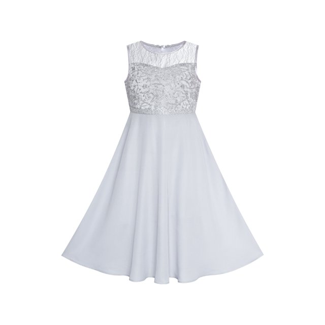 Robe Fille Grise en Chiffon Demoiselle d'Honneur Maxi Robe de Bal 8 Ans
