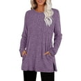 thumbnail image 2 of Dasayo Tops for Women 2025 Knit Purple Long Long Sleeve Sweaters Solid Side Split Soft Pockets Clothes Women T Shirt S, 2 of 5