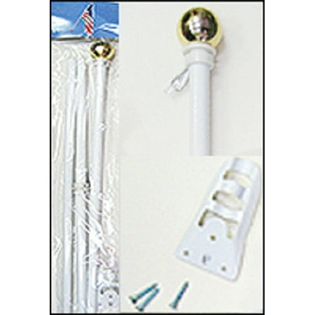 Foot Flagpole - White Steel Flag Pole with Ball Top 6 Foot Wall Mount 6 Feet FT New Kit