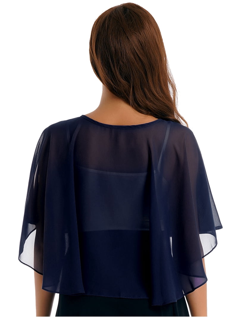 chiffon shrugs for dresses uk Zaldita Women's Chiffon Sheer Shrug Cropped Bolero Cardigan Evening Cape  Wrap Dress Cover Up Navy Blue One Size
