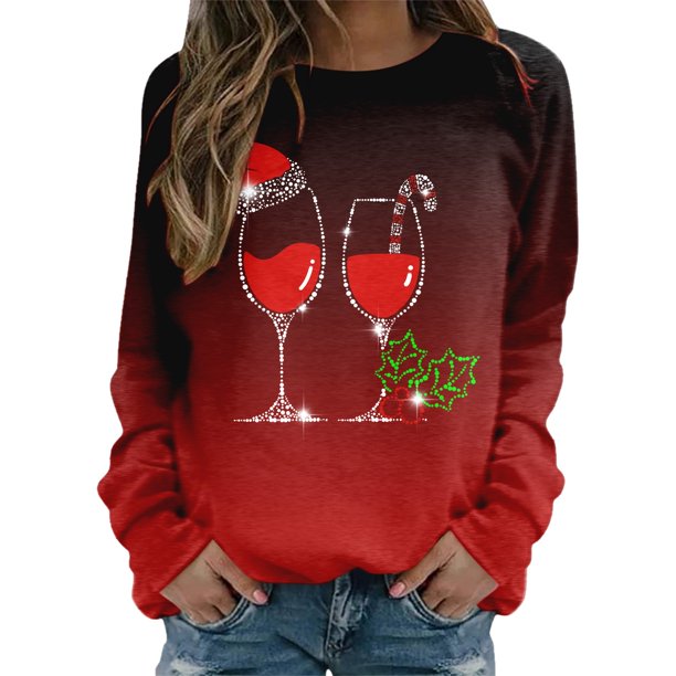 Gibobby Sudaderas Navideñas para Mujeres Sudadera de Navidad para mujer, divertido árbol de Navidad, camión, gráfico, cuello redondo, moda, ajuste holgado(Rojo,G)