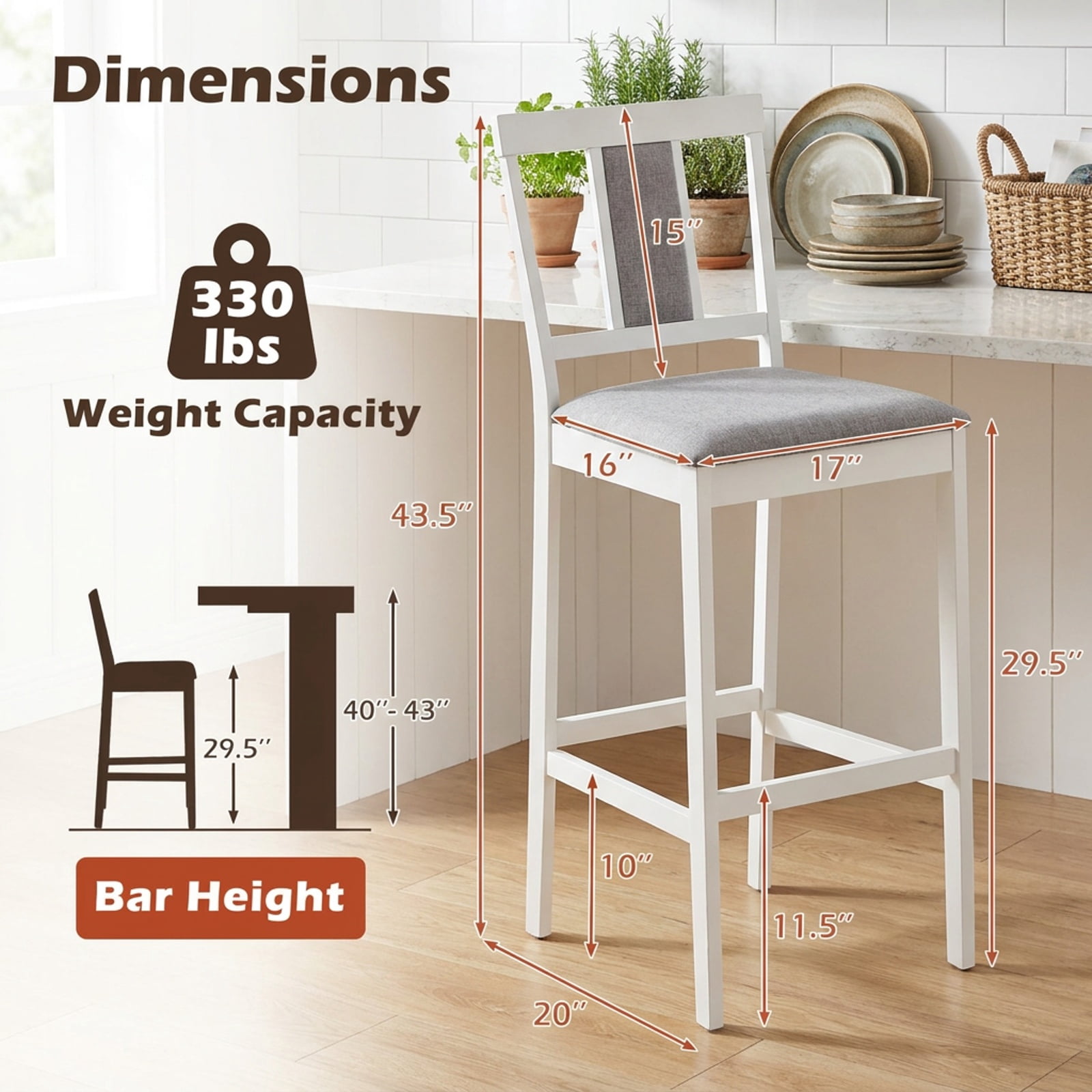 Furnibear Set of 2 Upholstered Barstool 29.5 Inch Bar Height with Solid Rubber Wood Frame for Kitchen Island Counter Bar Pub Dining Home, White
