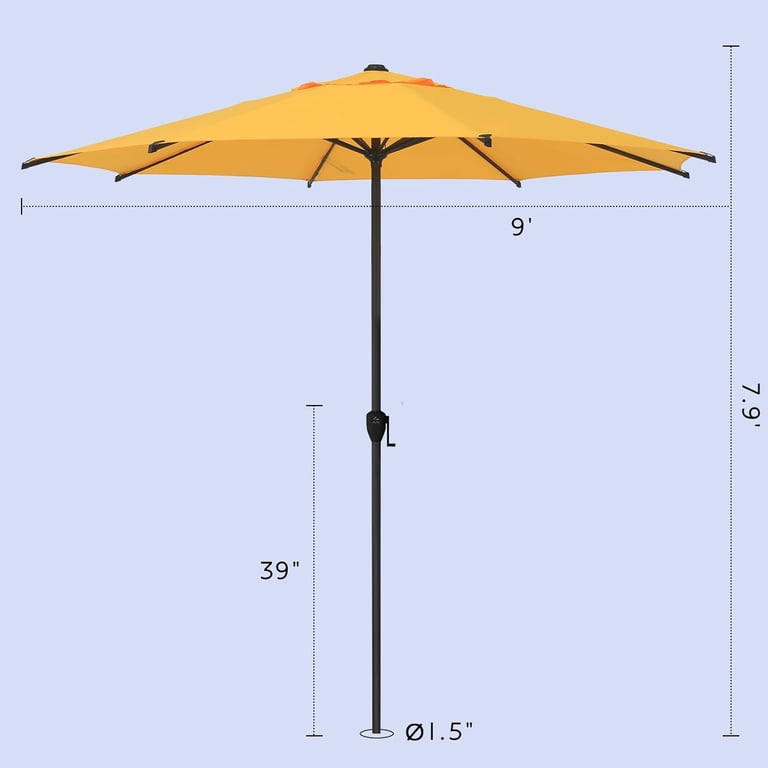 abba yellow patio umbrella Abba Patio 9ft Outdoor Patio Umbrella w/ Push Button Tilt and Crank, 8 Ribs, Yellow, Size: 9'