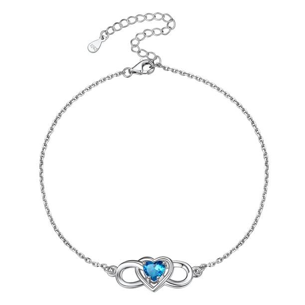 Pulsera de tobillo de plata esterlina Silvora tobilleras infinitas con piedra de nacimiento de corazón de diciembre joyería de playa de verano regalo para esposa madre e hija
