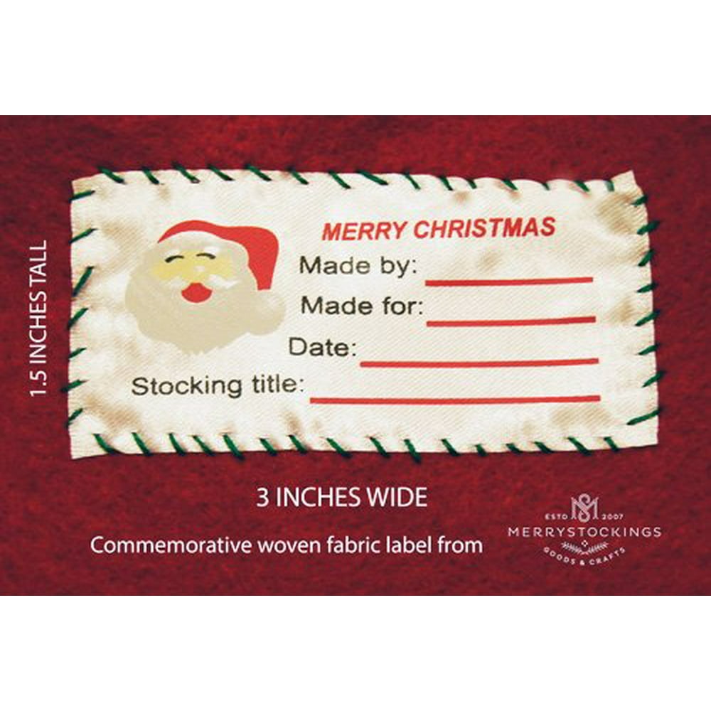 Merry Christmas Stocking Kit Label for Bucilla Stockings, Woven fabric label designed for felt ...