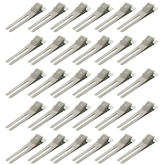 RUseeN 50 pcs Metal Double Prong pin Curl Hair Clips for Styling Sectioning, 1.8" Silver Hair Clips for Women Long Hair, Metal Alligator Curl Clips for Hair Roller, Salon, Bows DIY