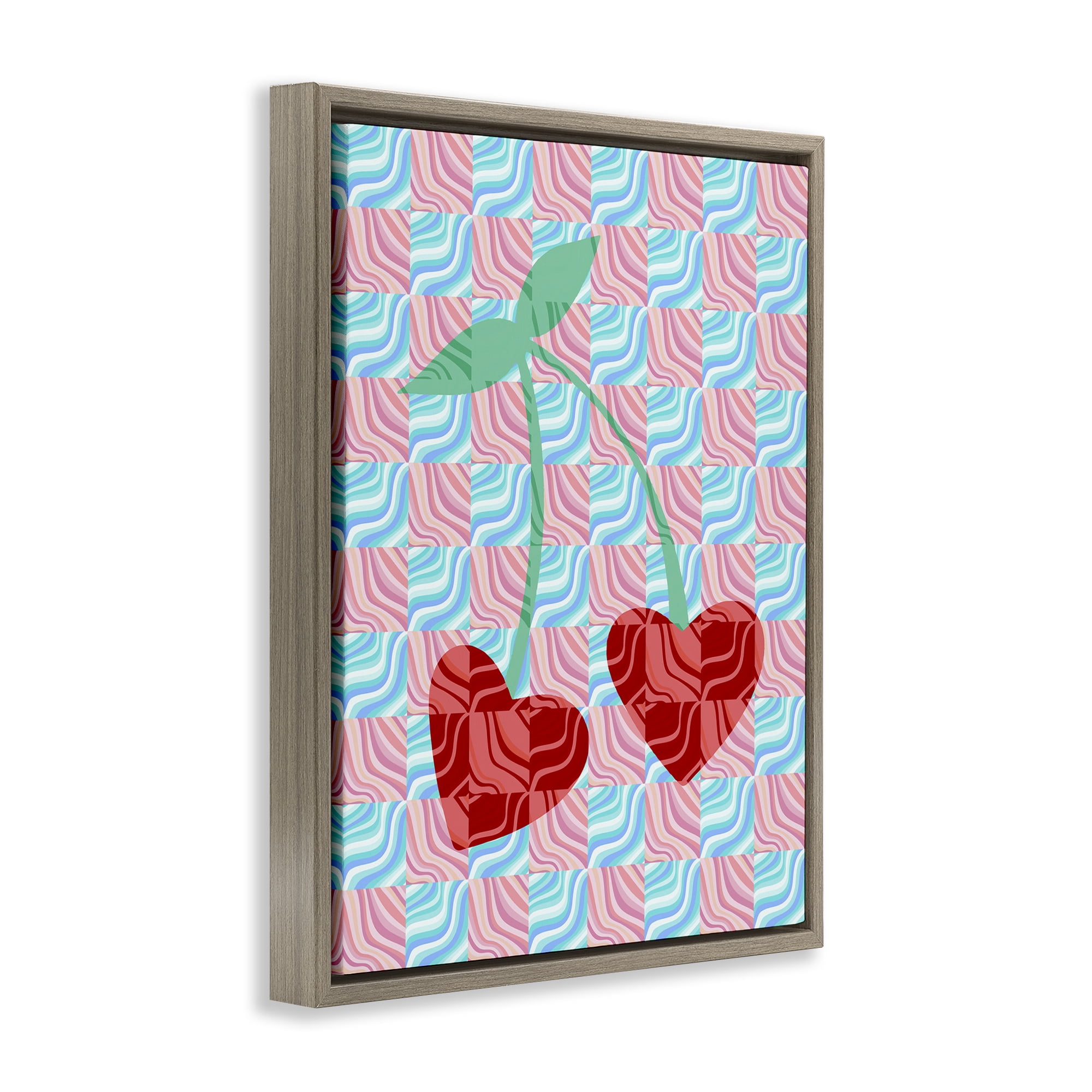 Stupell Industries Groovy Checkered Cherries Food & Beverage Painting Brown Floater Framed Art Print Wall Art, 25 x 31