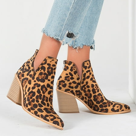 

Midewhik Ladies Square-Heeled Pointed High Heel Fashion Short-Tube Side Zipper Short Boot