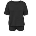 thumbnail image 7 of Women's 2 Piece Shorts Sets Knitted Short Sleeve Crewneck Top and Shorts Soft Summer Lounge Casual Clothing (XL, Black), 7 of 7