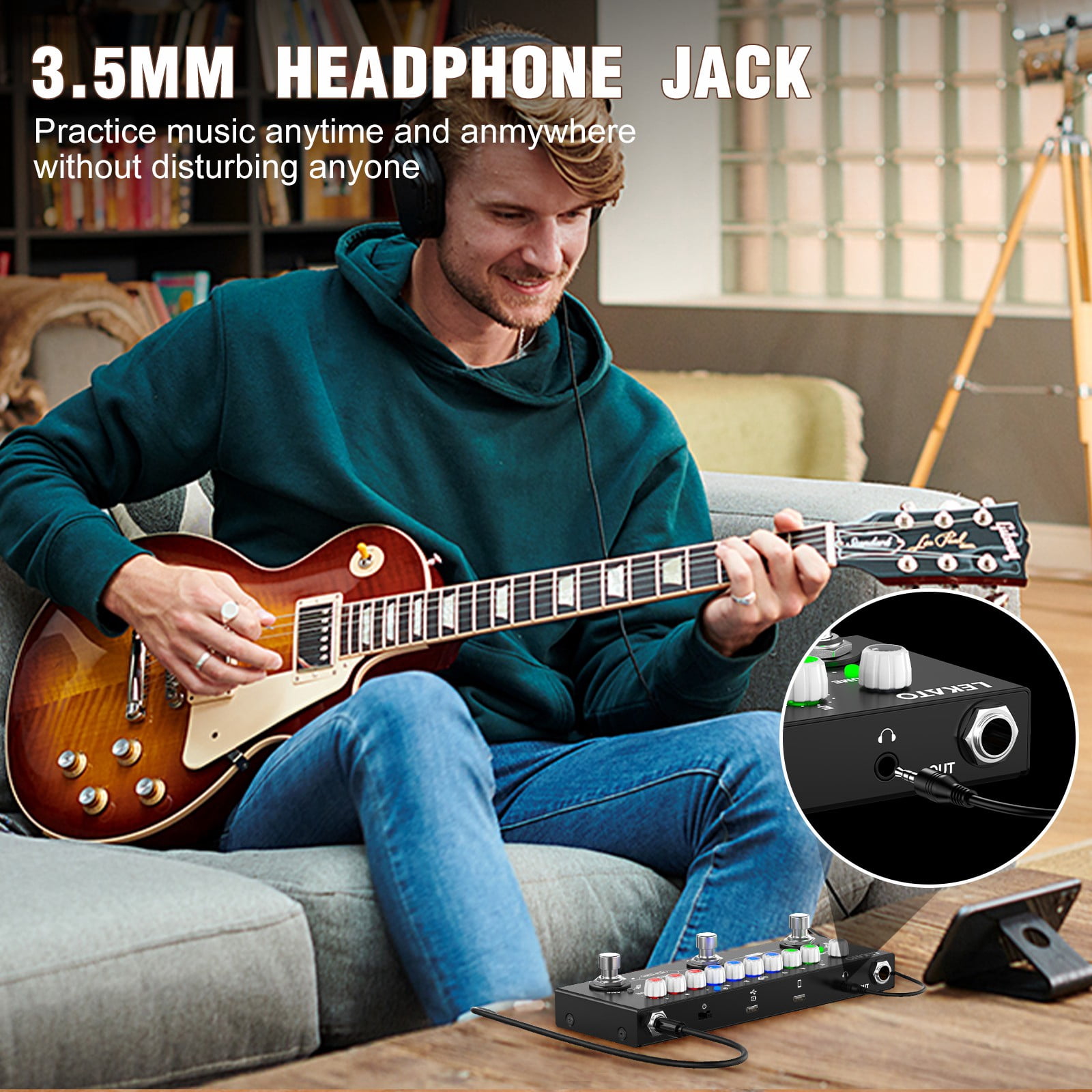 LEKATO Multi Effects Guitar Pedal with IR Loading 9 AMP Models Delay Reverb Distortion Overdrive Rechargable Electric Guitar Effects Multi Pedal Support Recording Bluetooth 5.0