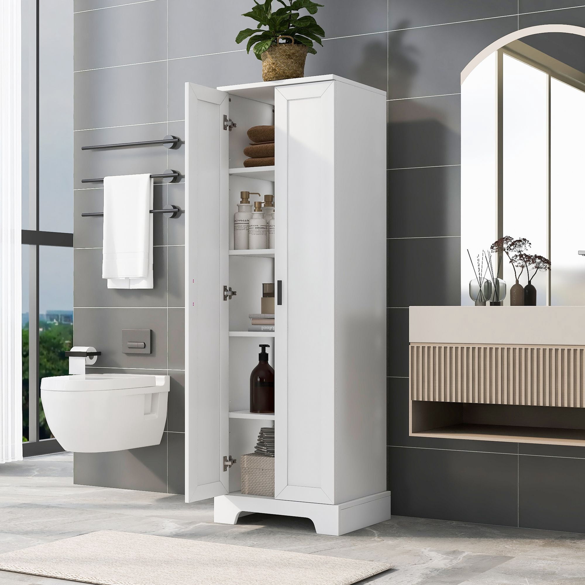DEALTOPS 71.2” Freestanding Storage Cabinet with 2 Doors and Adjustable Shelves for Living Room, Bathroom, White