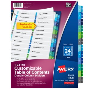 Avery Double Column 24 Tab Dividers with Customizable TOC