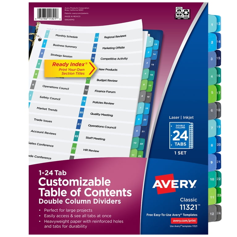 Avery Double Column 24 Tab Dividers with Customizable TOC photo 1