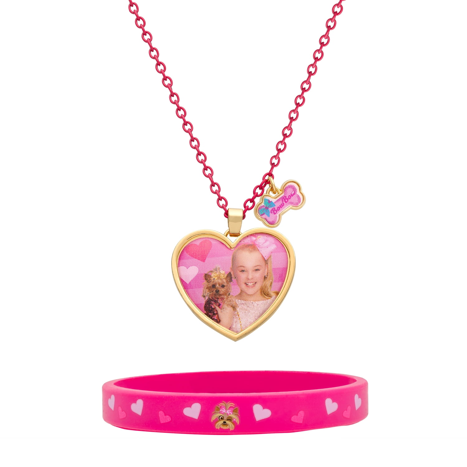JoJo Siwa and Bow Bow Girl's Pink Bracelet and Heart Necklace Set, 18'