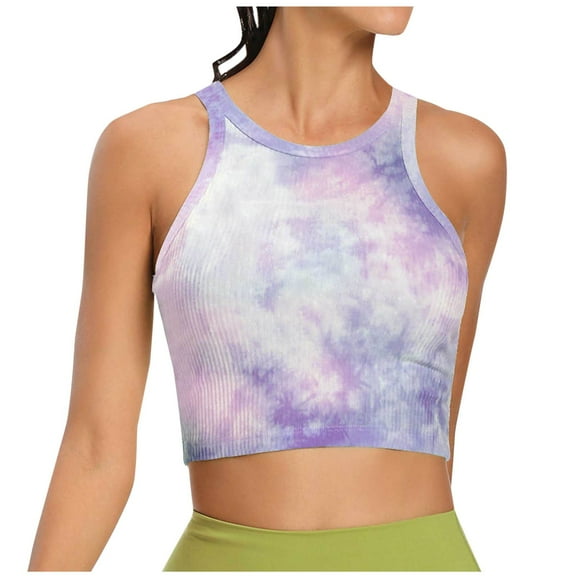 ABATAB Crop Sports Tank Tops Summer T Shirts Ribbed Slim Fitted Workout Tanks Athletic Yoga T-Shirt Blouses