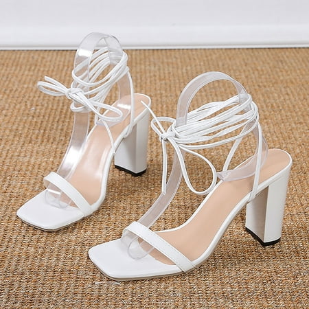 

Aayomet Walking Sandals Women Women s Foreign Trade Large High Heeled European And American Fashion Square Headed Heavy Heeled White 8.5