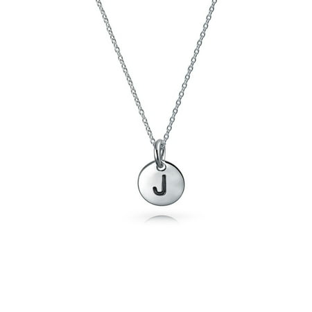 Initial 925 Silver Jewelry Pendant - 925 Silver Petite Letter J Initial Disc Pendant Necklace 18in