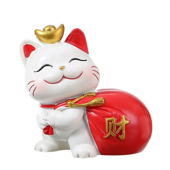 Maneki Neko Lucky Cat Figurines - Maneki Neko Lucky Cat Statue Figurines with Money Bag, Caishen Cat, Cute Wealth Cat Figurines Fortune Decor Ornaments for Home Decor